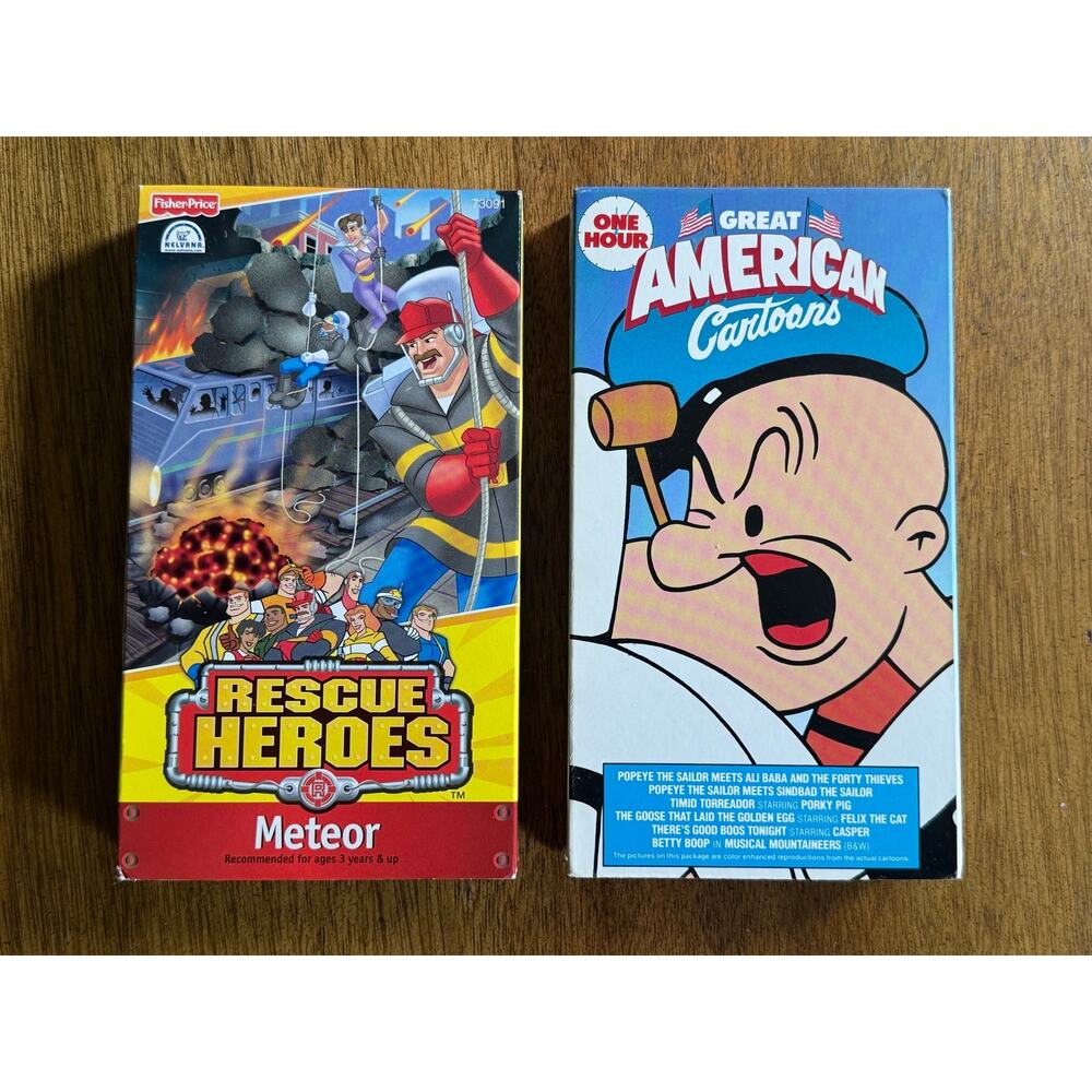 VHS Lot Rescue Heroes Meteor + Great American Cartoons Popeye Casper